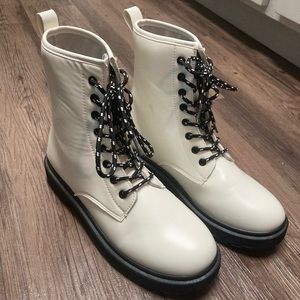 White Lace Up Combat Boots